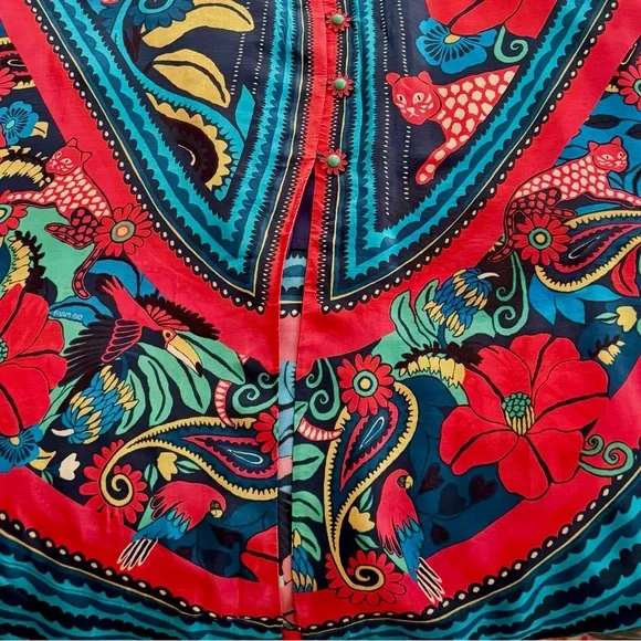 FARM Rio Blue Vintage Forest Midi Dress, Navy Blue Silky Viscose, Large - Picture 9 of 14